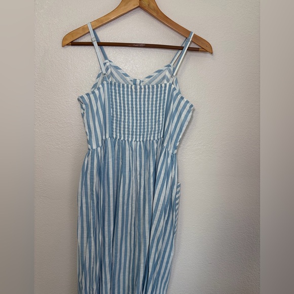 Bombay Paisley Light Blue Striped Cotton Button Front Midi Dress Pockets Summer - Picture 6 of 13